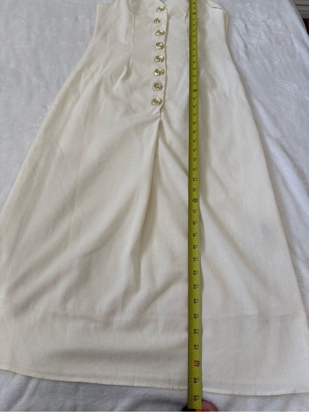 SHEIN Cream Halter Midi Dress Gold Button Detail Open Back Size M NWOT - Picture 12 of 12